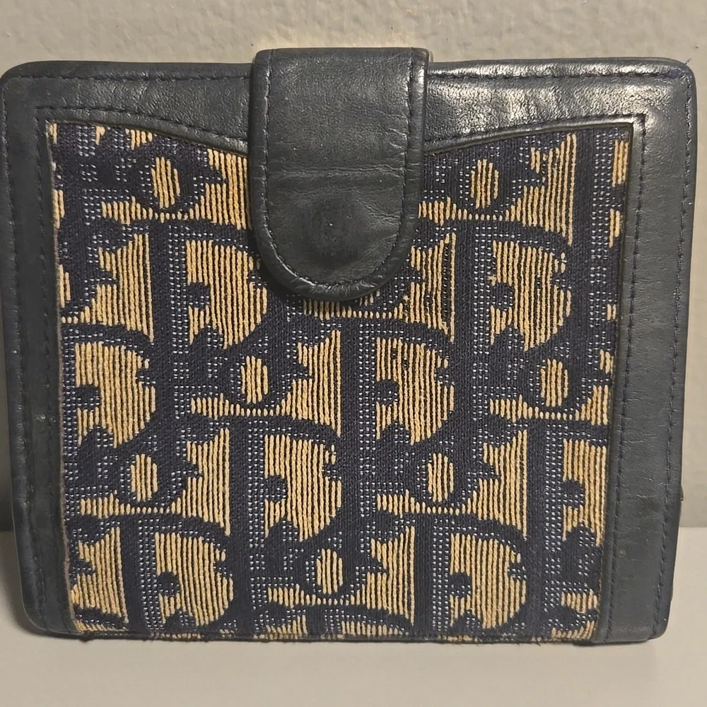 Dior Kisslock Trotter Wallet Blue and Cream